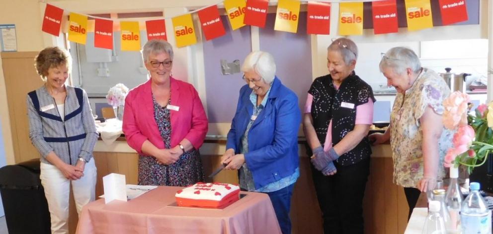 Celebrating 30 years of Oamaru Trade Aid are (from left) Jocelyn Marsh, manager Delwyn Cox, Janet...