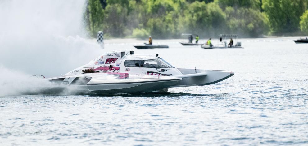 Grand Prix Hydroplane driver David Alexander races across Glendhu Bay during the Hydro Thunder...