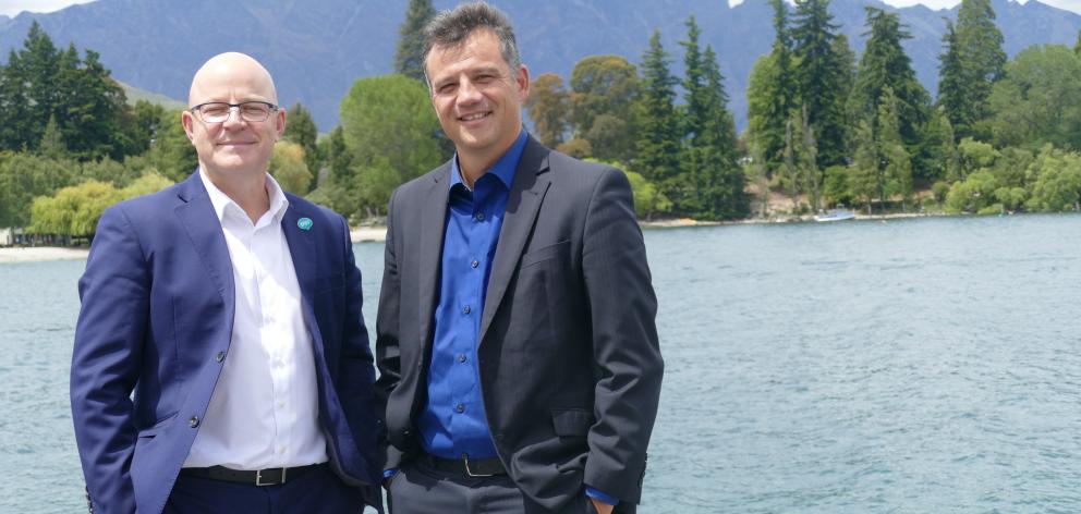 New Tourism and Hospitality Minister Matt Doocey, left, pictured with Southland MP Joseph Mooney...