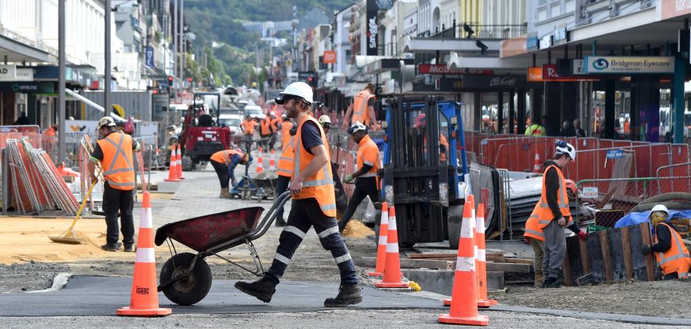 Contractors were hard at work yesterday getting George St ready for tomorrow’s Dunedin Santa...