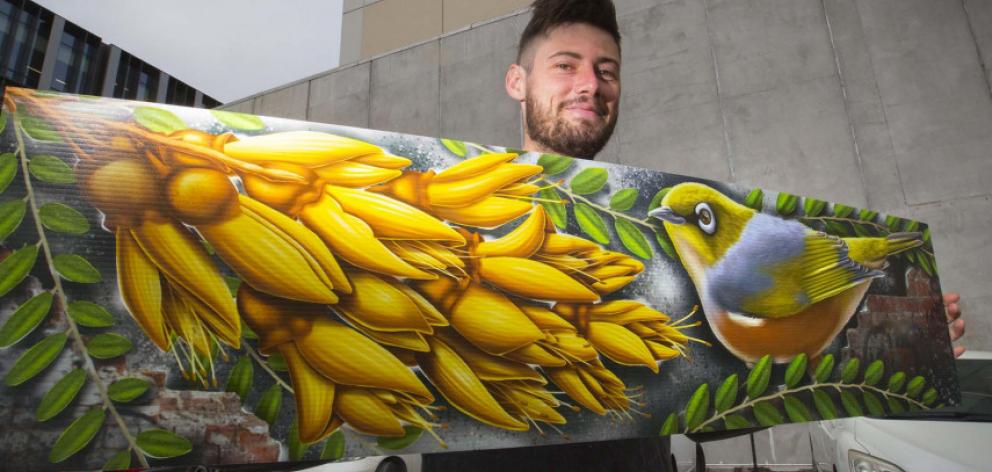 Brandon Warrell's art work on the wall of the Ibis Hotel. Photo: Newsline