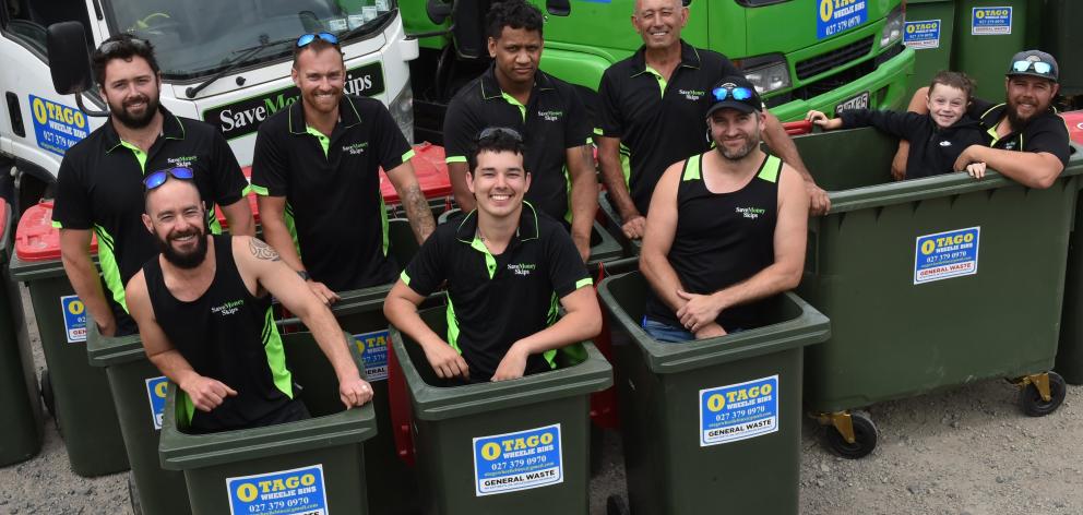 Otago Wheelie Bins workers (back, from left) Harrison Maaka, Rodney Skilton, Te Moeau, owner...