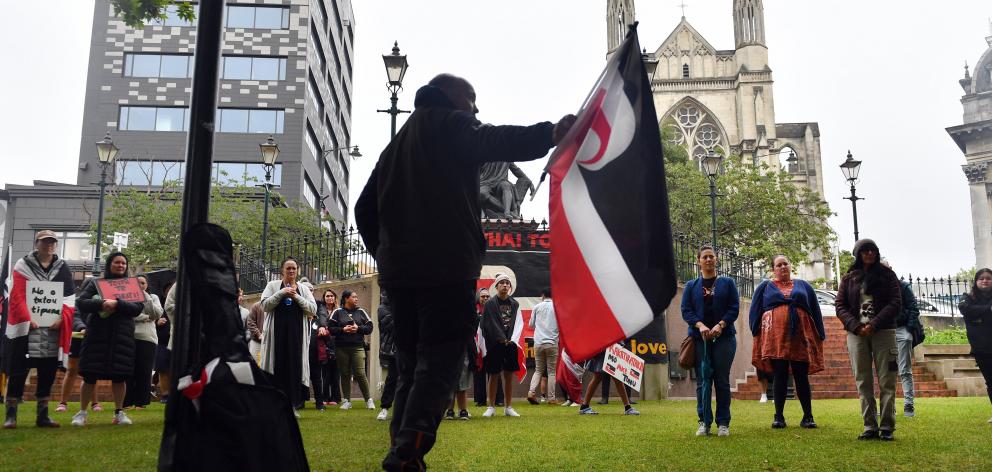 Paul Ellwood address the Maori rally in Dunedin's Octagon to support a North Island day of action...