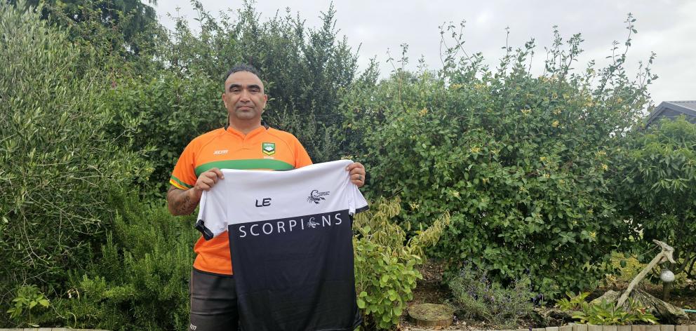 Aoraki district rugby league referee Reon Hatata holds up a South Island Scorpions jersey, which...