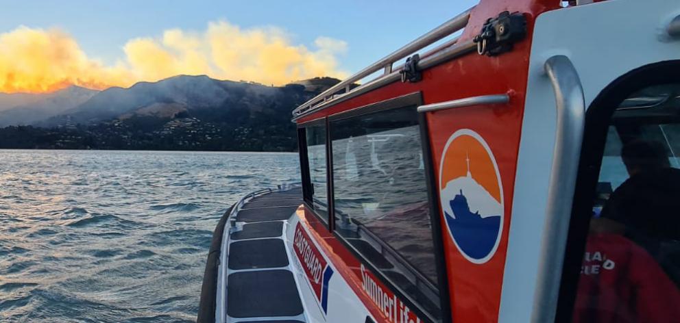 Coastguard Sumner's lifeboat, Blue Arrow Rescue, on patrol in Governors Bay during the Port Hills...