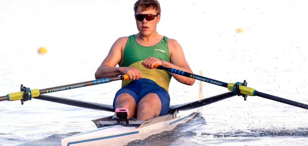 Jack Pearson on his way to winning bronze in the men’s under-22 single sculls at the national...