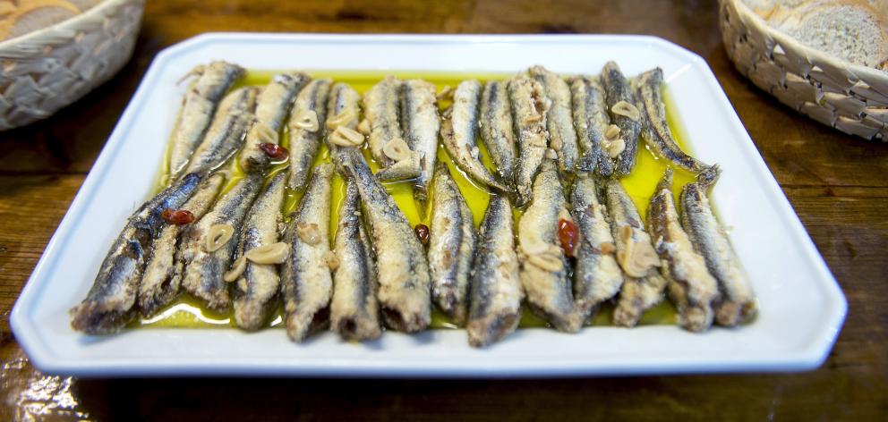 Anchovies with bread are a popular pinchos.