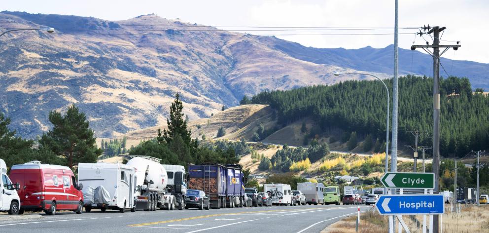 Vehicles backed up near Clyde await the reopening of the highway through the gorge. PHOTO: STAFF...
