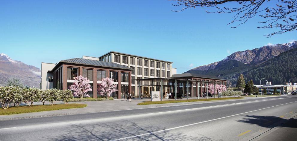 A view of the proposed 75-room, four-suite luxury hotel from across Frankton Rd. IMAGE: ASHLEY...