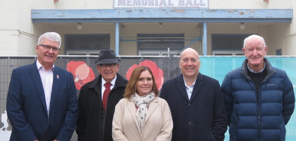 Standing in front of the Cromwell Memorial Hall following the service of farewell are (from left)...