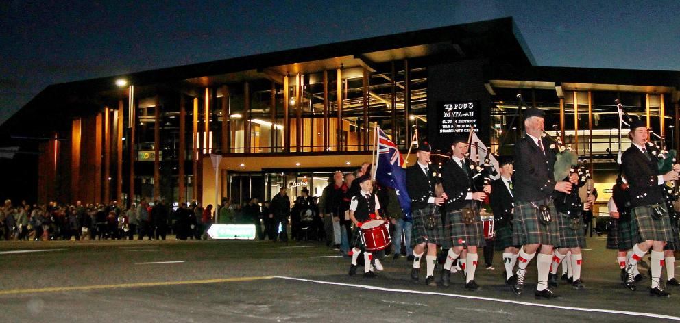 Hundreds followed the old route to the Balclutha Cenotaph from the new town hall to attend the...
