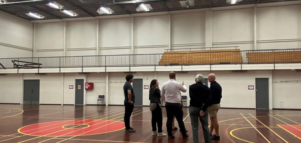 Vincent Community Board members and staff hold a site meeting on court at Molyneux Stadium, in...