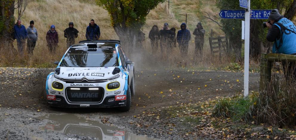 Emma Gilmour about to make a splash on stage 4 of the Otago Rally near Lawrence on Saturday....