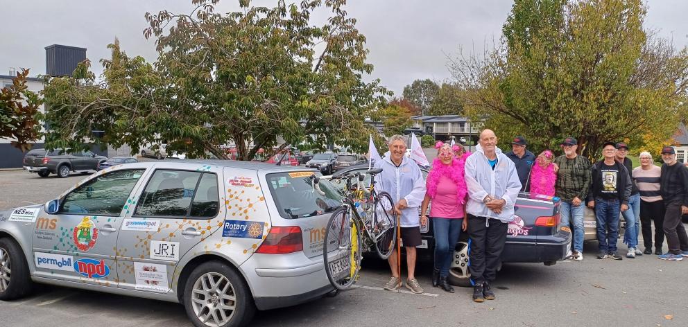 Arriving at the Croydon Lodge in Gore on Friday night are Bangers to Bluff car rally members...