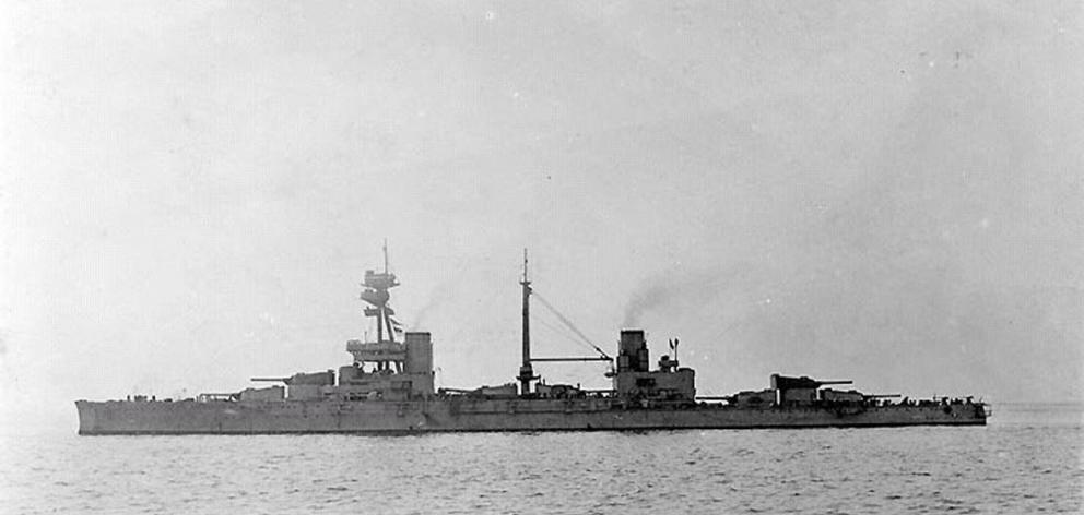 The many-flagged HMS Agincourt. PHOTO: COLLECTION OF LT COMM P. W. YEATMAN