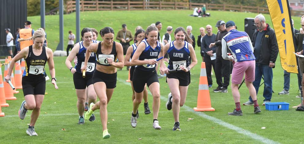 The senior women’s race gets under way at the Lovelock Relays at the University Oval on Saturday....
