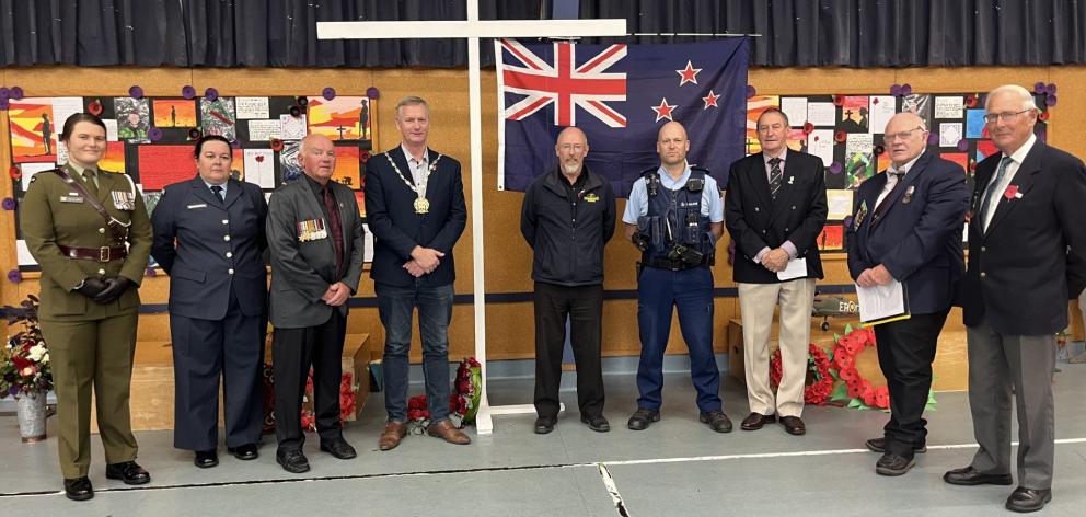 At the Pembroke School Anzac Day service last week are (from left) New Zealand Defence Force...