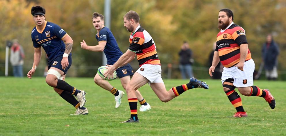 Zingari's Shaun Driver inflicting damage on the Dunedin Sharks at Montecillo last Saturday. PHOTO...