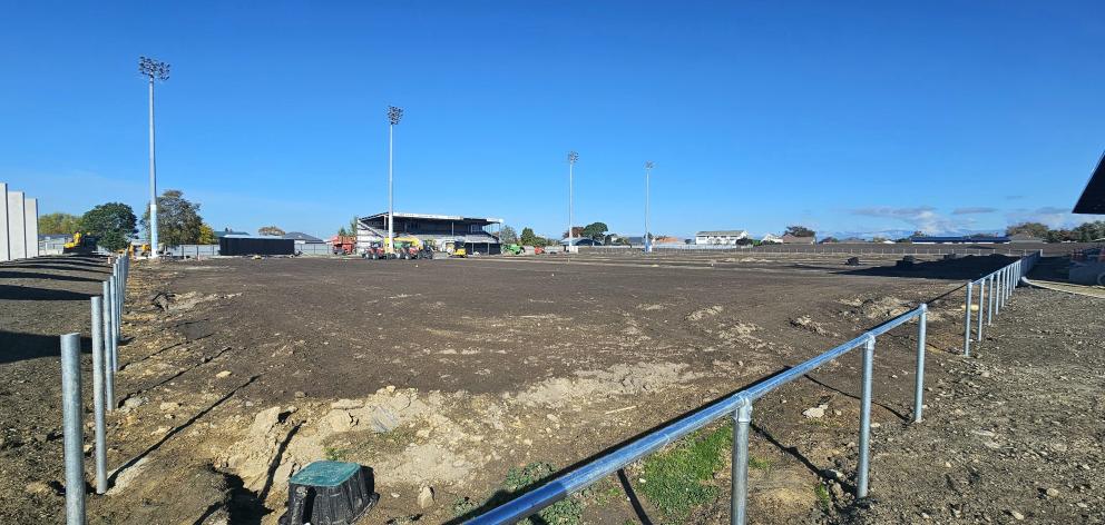 The pitch continues to be prepped for the special hybrid turf to be laid.