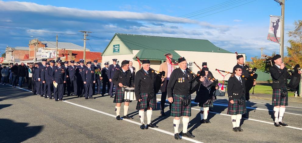 The Wyndham Pipe Band leads the Anzac Day parade in Wyndham. PHOTO: GRAHAM CARTER