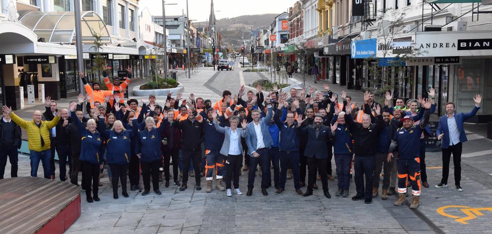 Celebrating the completion of the George St revamp are Dunedin City Council chief executive Sandy...