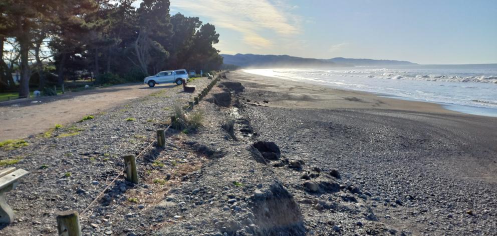 A new relocatable bund would replace this well worn bund at Amberley Beach. Photo: David Hill /...