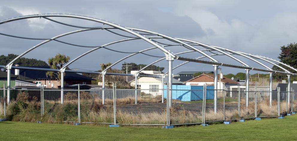 The incomplete outdoor sports canopy structure at Tahuna Normal Intermediate School. PHOTO:...