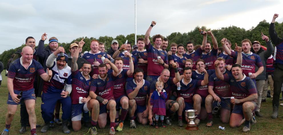 West Taieri celebrates winning the Southern Region final in Outram on Saturday. PHOTO: RICHARD...