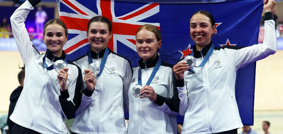 Silver medallists (from left) Ally Wollaston, Nicole Shields, Emily Shearman and Bryony Botha...