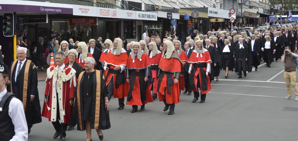 Justice William Young (left), Dunedin Mayor Dave Cull (centre) and chief justice Dame Sian Elias...