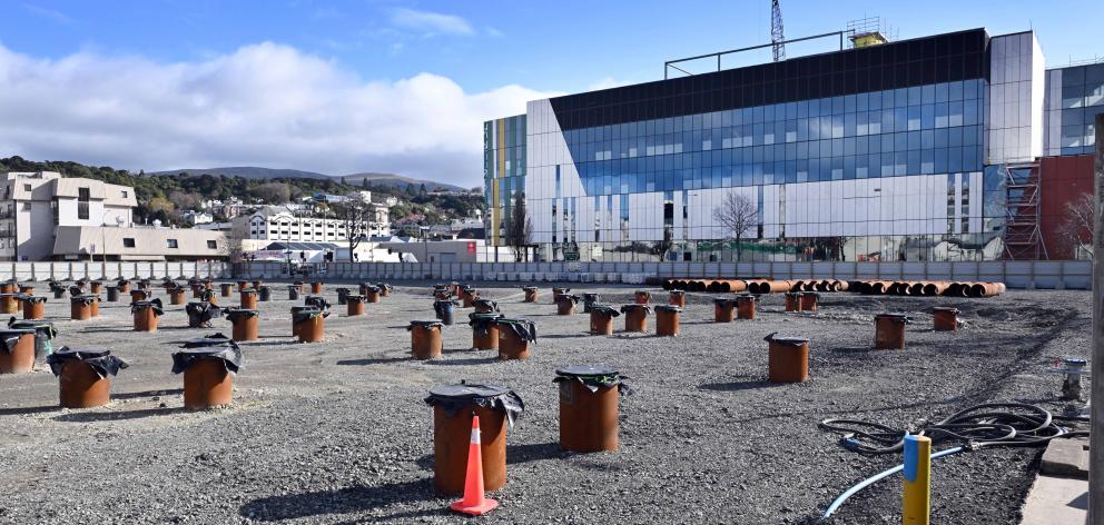 Piles are driven on the site of the new Dunedin hospital inpatients building. The hospital’s new...