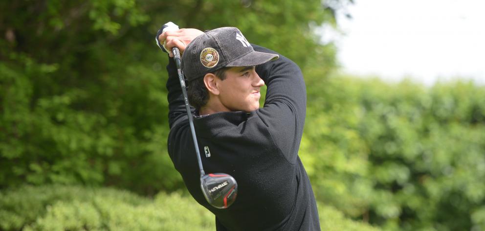 Noah Novacek tees off on the sixth hole on his way to winning the Otago matchplay at Balmacewen...