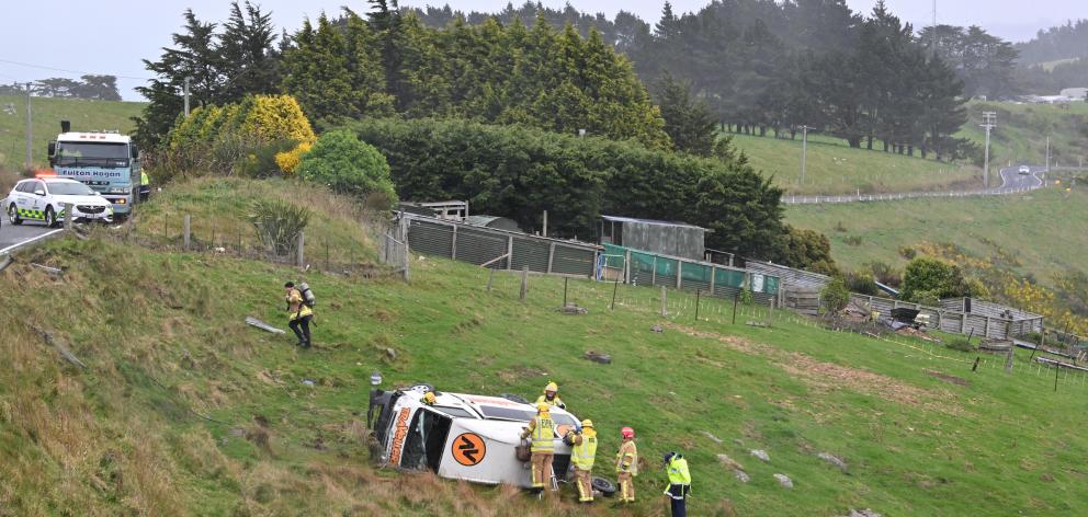 Emergency services at the scene this afternoon. PHOTO: GERARD O'BRIEN
