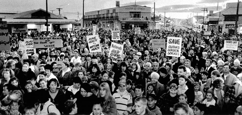 A Save Balclutha Hospital protest march in 1994. PHOTO: ODT FILES