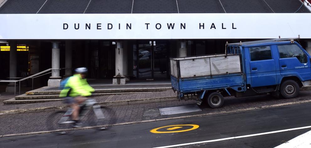 A new sign marks the Moray Pl entrance to the Dunedin Town Hall. Three back-lit signs have been...