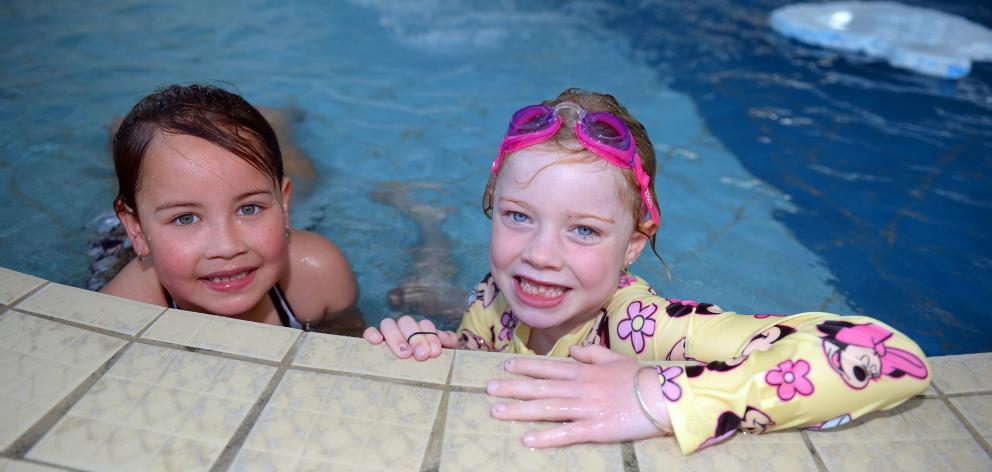Friends Indi Moeke, 6, left, and Ava Gardiner, 6, of Dunedin, enjoy the Caring Familes Aotearoa...