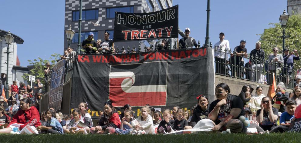 The Treaty Principles Bill hīkoi arrives in Dunedin on Tuesday. PHOTO: GERARD O’BRIEN