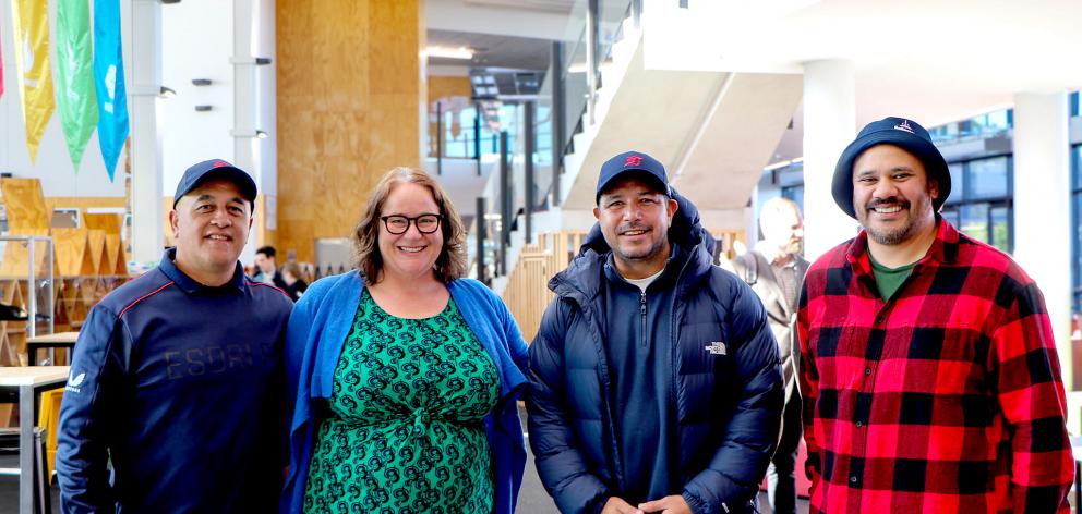 Roosters local lead recruiter Archie Jacobs (left), Rolleston College principal Rachel Skelton,...