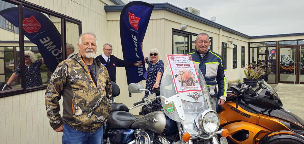 Preparing for the annual Timaru Toy Run are (from left) committee member Mal Watson, Salvation...