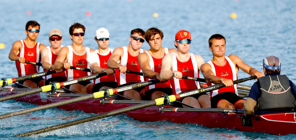 The Avon coxed eight, who won their race. From left, Luke Tompkins, Charles Beale, Benjamin...