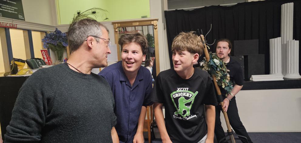 Scheming together are, from left, Steven Compton (Leonato), Jed Fenwick (Claudio), and Ben...