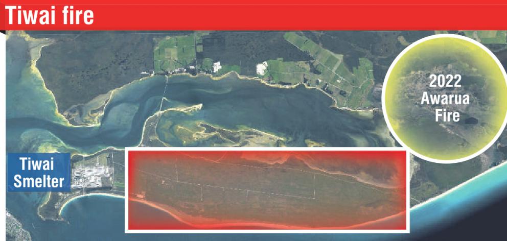 The red area shows the location of the fire while the area outlined in yellow shows where the...