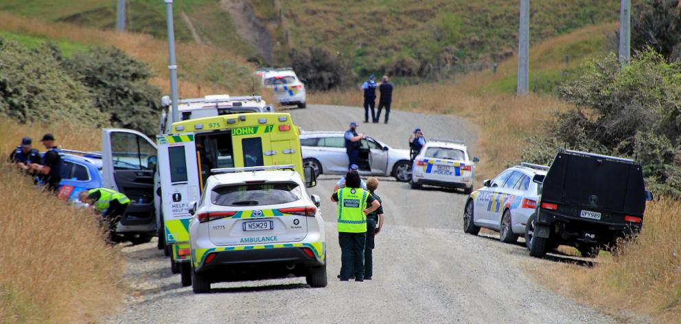 The roadblock about 500m west of the scene in Hunt Rd at 1.15pm on Wednesday. PHOTOS: NICK BROOK
