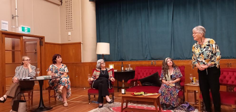 Flora (played by Catherine Brown), (right), explains how to read when there is no time to her...