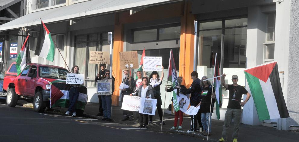 Palestinian supporters protest outside Cornerstone International Bible Church’s Filleul St...