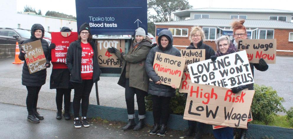 Medical laboratory workers at Awanui labs in Invercargill strike in 2023. PHOTO: ODT FILES
