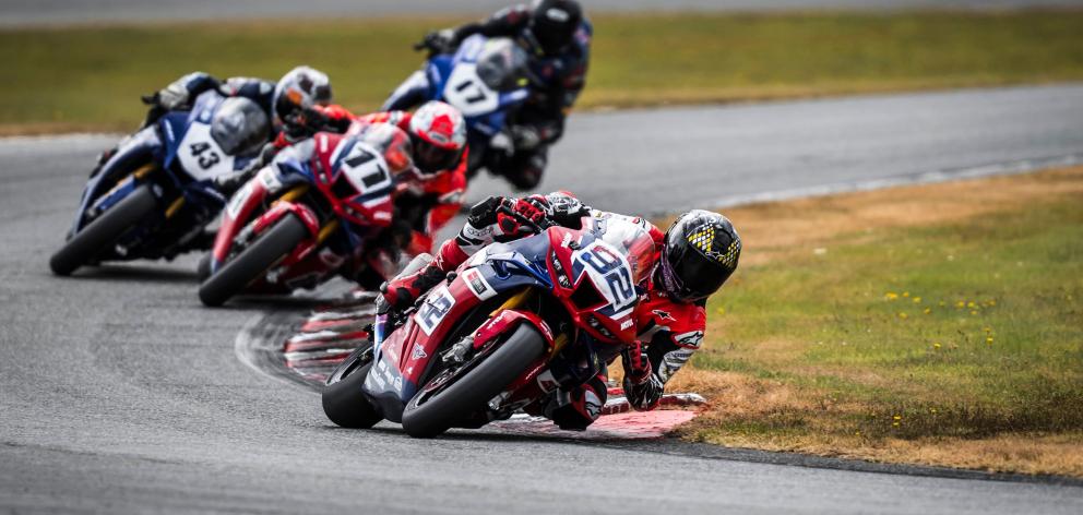 Cromwell rider Seth Devereux gets some air on his MV Agusta.

