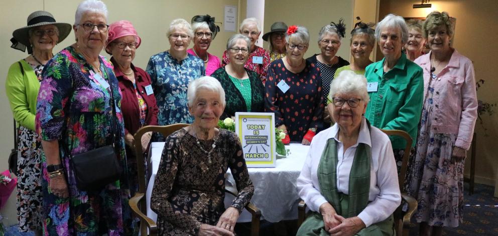 Oamaru Coffee Club guest speakers (front from left) May Ludemann and Lois McMillan surrounded by...