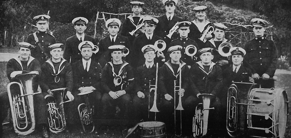 The ship’s brass band of HMS Dunedin. — Otago Witness, 5.5.1925
