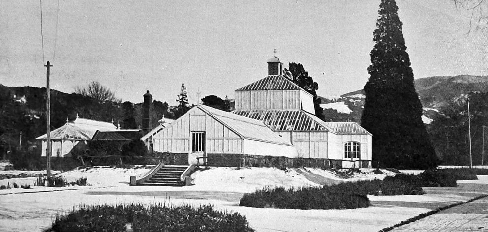 The winter garden at Dunedin Botanic Garden under snow. - Otago Witness, 15.9.1925   COPIES OF...